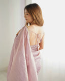 Light Dusty Mauve Luxe Tissue Silk Embroidered Saree