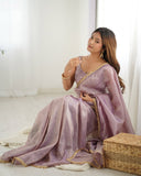 Light Dusty Mauve Luxe Tissue Silk Embroidered Saree
