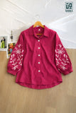 Wiora Fuchsia Pink Embroidered Button-Down Shirt with Palm Tree Motif
