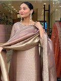 Pure Kanjivaram Glass Tissue Suit Set with Maharaja Silky Pant & Zari Jacquard Dupatta