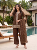 Premium Chocolate Brown Embroidered Kurta Pant Set with Elegant Organza Dupatta
