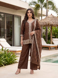 Premium Chocolate Brown Embroidered Kurta Pant Set with Elegant Organza Dupatta
