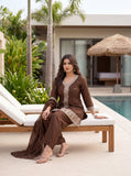 Premium Chocolate Brown Embroidered Kurta Pant Set with Elegant Organza Dupatta
