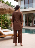 Premium Chocolate Brown Embroidered Kurta Pant Set with Elegant Organza Dupatta