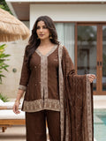 Premium Chocolate Brown Embroidered Kurta Pant Set with Elegant Organza Dupatta