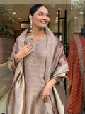 Pure Kanjivaram Glass Tissue Suit Set with Maharaja Silky Pant & Zari Jacquard Dupatta