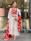 Red Silk Suit Set with Double Zari Jacquard Dupatta & Heavy Embroidery