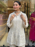 White Premium Chanderi Silk Cord Set with Full Embroidery Work