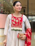 Red Silk Suit Set with Double Zari Jacquard Dupatta & Heavy Embroidery