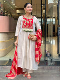 Red Silk Suit Set with Double Zari Jacquard Dupatta & Heavy Embroidery