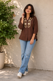 Wiora Women’s Chocolate Brown Embroidered Collar Shirt