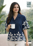 Wiora Forest Leaf Embroidered Shirt – Elegant Short Sleeve Button-Down Top