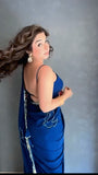 Royal Navy Blue Embroidered Satin Silk Saree with Blouse
