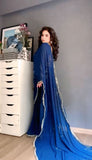 Royal Navy Blue Embroidered Satin Silk Saree with Blouse