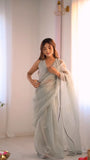 Party Wear Intricate Embroidery and Contemporary Elegant Look Organza Silk Saree With Blouse