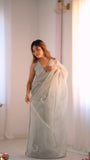 Party Wear Intricate Embroidery and Contemporary Elegant Look Organza Silk Saree With Blouse