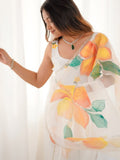Soft Organza Silk Saree And Blouse with Vibrant Floral Embroidery and Premium Flowy Texture
