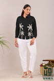 Black Embroidered Shirt with Palm Tree Motif