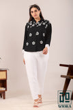 Stylish Black Floral Printed Top with Lace Accents