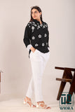Stylish Black Floral Printed Top with Lace Accents