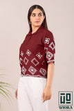 Stylish Brown Fulkari Printed Top with Lace Accents