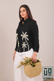 Black Embroidered Shirt with Palm Tree Motif