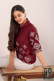 Stylish Brown Fulkari Printed Top with Lace Accents