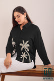 Black Embroidered Shirt with Palm Tree Motif