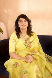 Yellow Organza Silk Floral Embroidered Saree with Matching Blouse