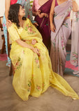 Yellow Organza Silk Floral Embroidered Saree with Matching Blouse