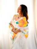 Soft Organza Silk Saree And Blouse with Vibrant Floral Embroidery and Premium Flowy Texture