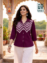 Wiora Wine Chevron Embroidered Shirt