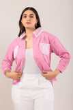 Classic Light Pink Pocket Shirt with White Lace Detailing