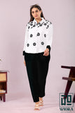 Stylish White Floral Printed Top with Lace Accents