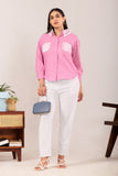 Classic Light Pink Pocket Shirt with White Lace Detailing
