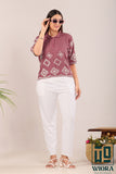 Stylish Soft wine pink Fulkari Printed Top with Lace Accents