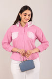 Classic Light Pink Pocket Shirt with White Lace Detailing
