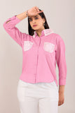 Classic Light Pink Pocket Shirt with White Lace Detailing
