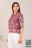 Stylish Soft wine pink Fulkari Printed Top with Lace Accents