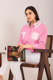 Classic Light Pink Pocket Shirt with White Lace Detailing