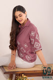Stylish Soft wine pink Fulkari Printed Top with Lace Accents