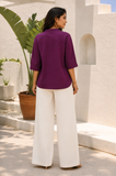Women's Royal Plum Floral Embroidered Rayon Cotton Casual Shirt