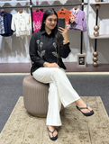 Women’s Elegant Black Floral Embroidered Shirt – Premium Statement Casual & Festive Wear
