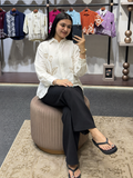 Elegant Floral Embroidery White Linen Shirt for Women | Stylish Casual Button-Down Top