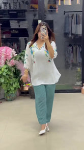 Modern Teal Floral Design Printed Co-Ord Set