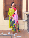 Lemon Zest Embroidered Rayon Kurta Pant & Printed Dupatta Set