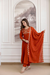 Rustic Ember Embroidered Vichitra Silk Kurta Set