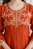 Rustic Ember Embroidered Vichitra Silk Kurta Set
