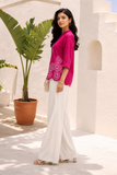 Elegant Pink Floral Embroidered Button-Down Shirt for Women