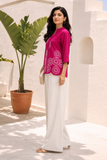 Elegant Pink Floral Embroidered Button-Down Shirt for Women